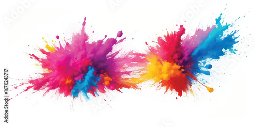 Colorful watercolor explosion painting with bold abstract stains and splashes on clean white background, vibrant modern design for stock photos, flyer template, poster background and web illustration