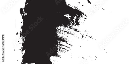 
An abstract brushstroke image in black ink against a stark white backdrop. The bold dark mass bleeds into broken textures, resembling erosion, stormy skies, or weathered surfaces. A modern expression