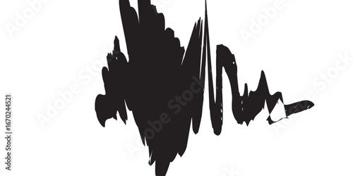 
Expressive ink stroke in high contrast black and white. The dense black mass dominates the left while irregular textures scatter across the right, blending raw power with delicate fragmentation. 