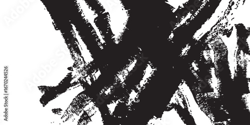 
Expressive ink stroke in high contrast black and white. The dense black mass dominates the left while irregular textures scatter across the right, blending raw power with delicate fragmentation. 