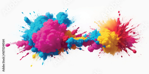 Bold watercolor explosion with vibrant colorful stains and splashes, abstract modern artwork design on white canvas suitable for poster, stock photo, flyer, digital template and presentation resources