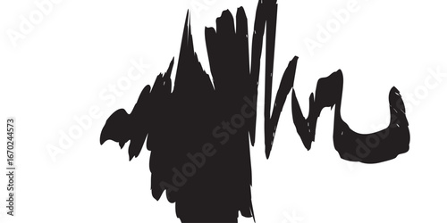 
Expressive ink stroke in high contrast black and white. The dense black mass dominates the left while irregular textures scatter across the right, blending raw power with delicate fragmentation. 