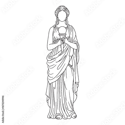 Divine Light Hemera Line Art – Hemera Vector Outline Drawing with Ancient Day Goddess Traits – Hemera Drawing – Vector of Hemera – Hemera Outline – Greek Goddess Silhouette