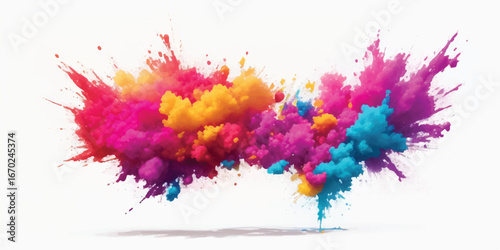 Colorful watercolor explosion artwork with bold paint stains and splashes, abstract modern design on white background for poster, flyer, website banner, digital art and creative stock illustrations