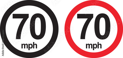 speed limit, 70 mph, traffic sign, road sign, regulation, restriction, speed, limit, mph, miles per hour, circular sign, black sign, red sign, white background, transportation, driving, automotive, tr