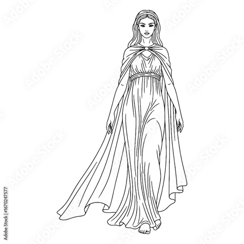 Goddess Nyx Line Art – Nyx Vector Outline Drawing with Smooth Divine Form – Nyx Drawing – Vector of Nyx – Nyx Outline – Greek Goddess Silhouette