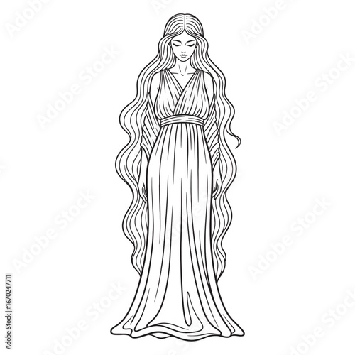 Mystical Nyx Line Art – Nyx Vector Outline Drawing with Defined Night Goddess Shape – Nyx Drawing – Vector of Nyx – Nyx Outline – Greek Goddess Silhouette