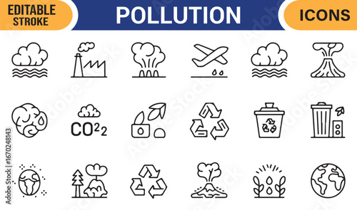 Vector illustration icons of pollution and environment crisis in outline style