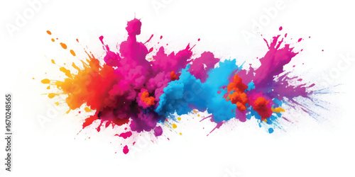 Colorful watercolor paint explosion artwork with vibrant splashes and stains on white background, abstract artistic style design for stock photo, flyer, poster, website header and creative resources
