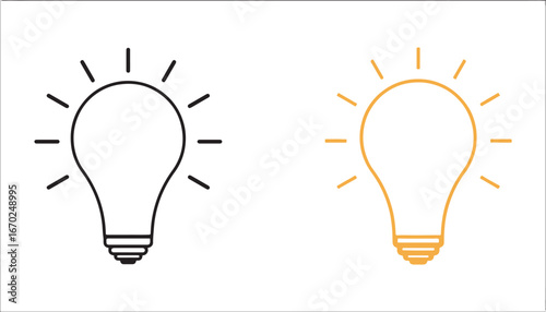 light bulb, idea, innovation, creativity, concept, thinking, solution, knowledge, inspiration, bright, illumination, graphic, illustration, icon, symbol, black, orange, outline, design element, simple