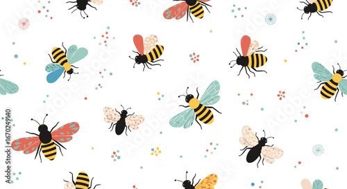Buzzing bees seamless pattern, perfect for spring projects or adding a touch of nature to your designs