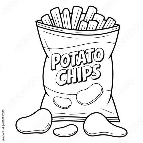 CHIPS PACKET outline coloring book page line art  silhouette