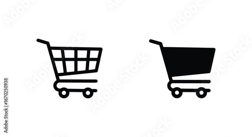 Two Shopping Cart Icons in Different Styles Outline and Solid Black