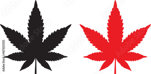 cannabis, marijuana, leaf, hemp, plant, medical, legal, recreational, symbol, icon, silhouette, black, red, white background, graphic, design, nature, botanical, herb, medicine, health, culture, psych
