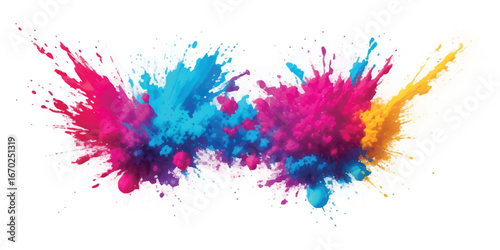 Watercolor explosion splash featuring bright bold stains and brush textures on white background, modern abstract design for digital art, poster, presentation, stock illustration and templates