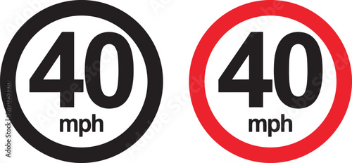 speed limit, traffic sign, road sign, regulation, restriction, transportation, driving, safety, information, warning, legal, rule, boundary, maximum, limit, number, speed, 40, mph, miles per hour, cir