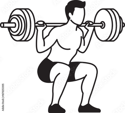 Man performing barbell squat exercise strength training fitness workout athletic movement