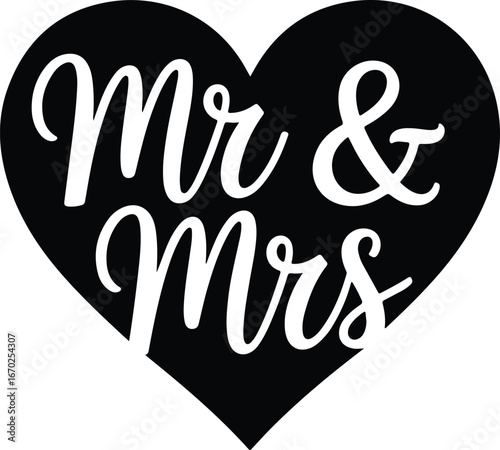 Elegant Mr & Mrs in Heart for Wedding Invitations, Cards, and Decor