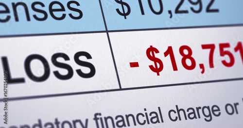 Operating losses counter, changing numbers of loss in financial deficit report with animated data, footage