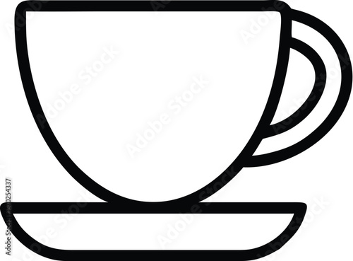tea cup with saucer icon clean line drawing out. 