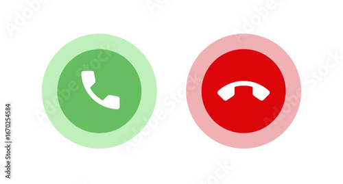 Set of Call Accept and Decline Icons Vector Illustration. Set of minimalist call icons featuring green accept and red decline buttons.