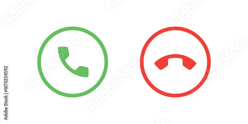 Set of Call Accept and Decline Icons Vector Illustration. Set of minimalist call icons featuring green accept and red decline buttons.