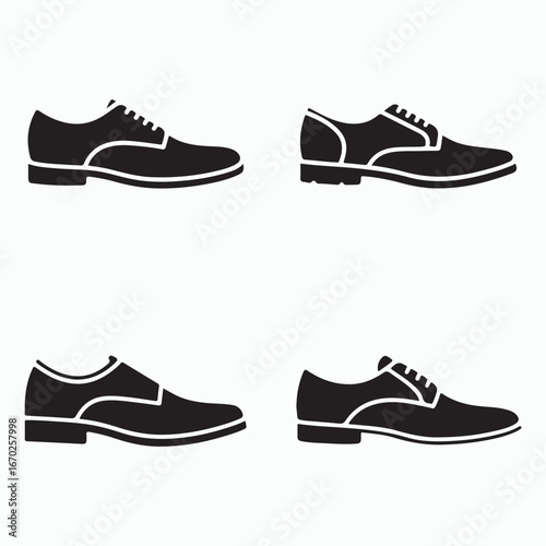 Four black oxford shoes isolated on white background