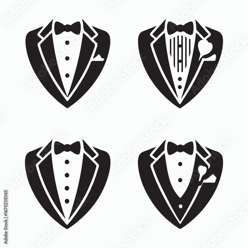Four black trench coats isolated on white background