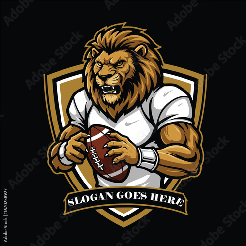 American football logo badge vector isolated. Football logo vector template. American football with Lion mascot logo, emblem and design element stock illustration