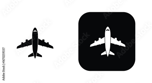 Airplane Icons Isolated Plane Silhouette and Plane in a Rounded Rectangle