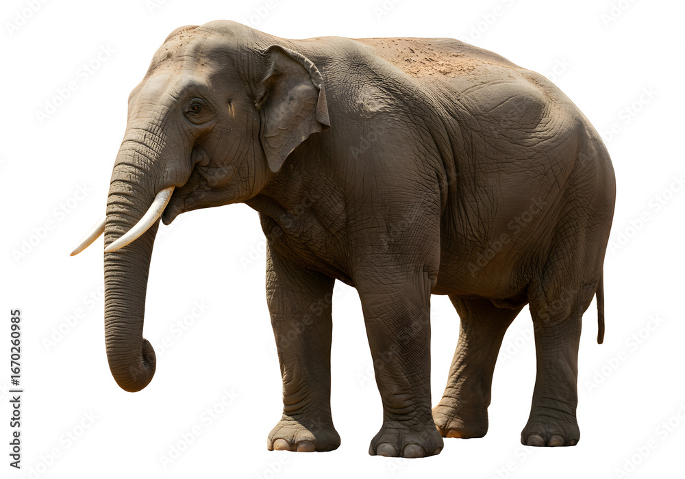 Fototapeta premium Majestic Elephant with Tusks on White Background