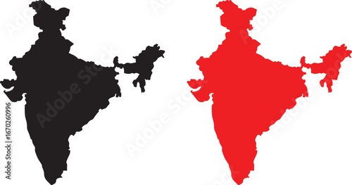 india, map, country, geography, nation, subcontinent, asia, outline, silhouette, shape, political map, national border, territory, black, red, graphic, design, vector, cartography, indian subcontinent