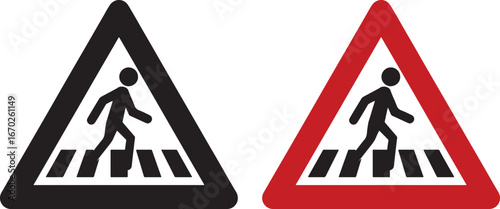 pedestrian, crossing, sign, traffic, road, safety, symbol, walk, crosswalk, human, silhouette, triangle, warning, alert, danger, caution, black, red, vector, illustration, graphic, design, transportat