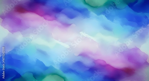 Abstract watercolor blend of blue, pink, and green hues, creating a serene background for design