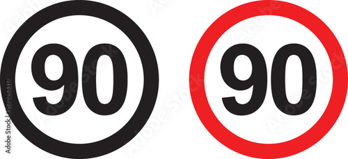 speed, limit, 90, ninety, traffic, road, sign, symbol, restriction, regulation, transportation, driving, speed limit sign, circular, black, red, white, number, information, warning, caution, prohibite