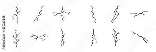 Set of artistic crack and lightning vector designs for creative projects and illustrations
