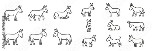 Various sketches of donkeys in different poses and activities, showcasing their unique characteristics and behavior in a simple style