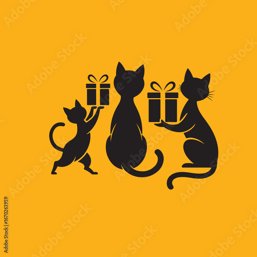  3 black cat with gift box of Christmas 