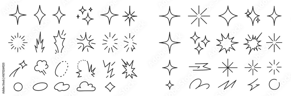 Hand-drawn sparkles and effects to enhance design projects for creative artists and graphic designers Hand-drawn sparkles and effects to enhance design projects for creative artists and graphic designers