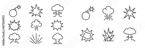 Various explosion and bomb icons representing different types of blasts in a graphic design setting