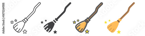 Witch broom icon collection, halloween and scary, broomstick sign vector set graphics, a linear pattern on a white background, eps 10.