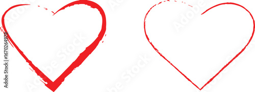 heart, love, symbol, painted, brush stroke, grunge, distressed, red, graphic, design, romantic, emotion, valentine's day, icon, shape, isolated, white background, two hearts, outline, artistic, creati