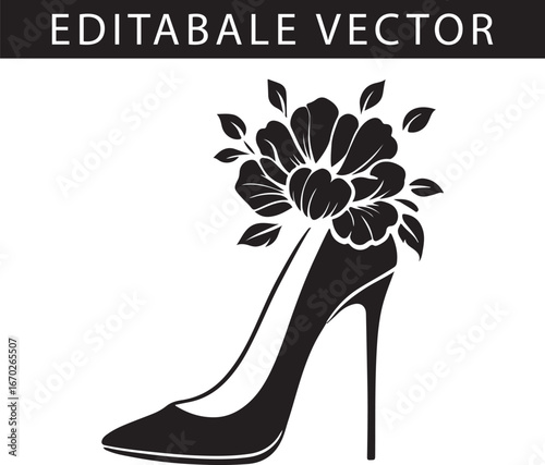 High Heel Shoe with Flower Design Editable Fashion Vector Illustration
