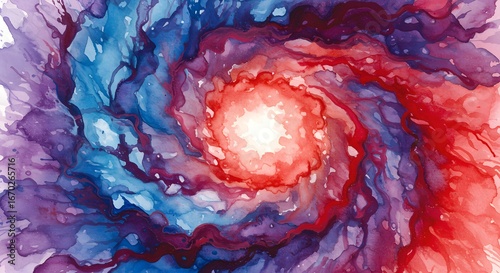 Abstract swirling galaxy of vibrant colors with a bright center, evoking cosmic energy and motion