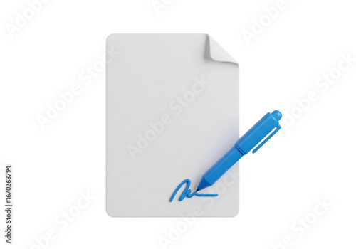 3D Render: Pen Signing a Document - Contract, Agreement, and Approval Concept