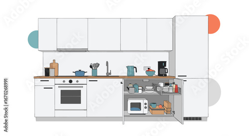 Modern white kitchen cabinets and appliances for a functional and stylish cooking space