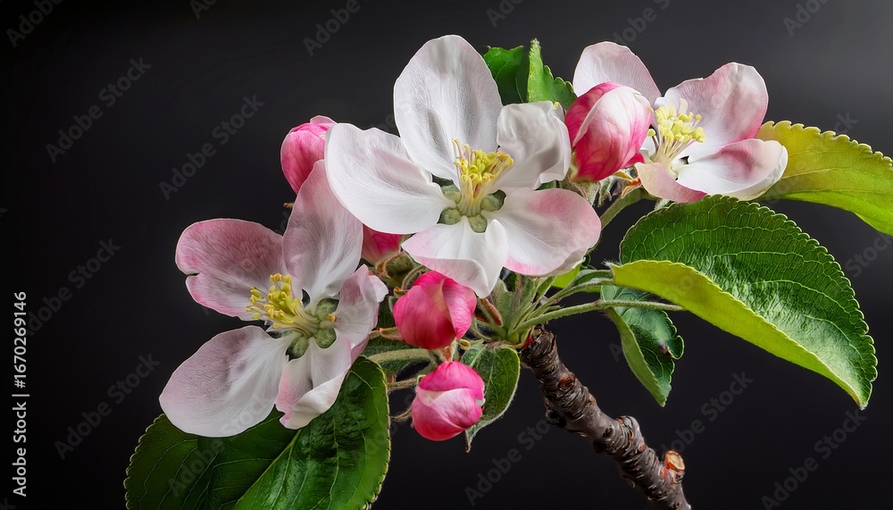 Obraz premium a smooth timelapse of apple tree branch with delicate pink and white blossoms blooming in natural and realistic motion branches slowly extend outward as fresh green leaves unfurl and expand