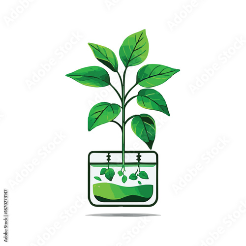 Green plant growing in a modern hydroponic system vector