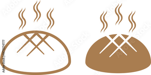 A clean and minimalist illustration of a round artisan bread loaf, like sourdough or a boule. The set features two variations: a simple outline and a filled shape. 