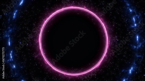Pink Neon Circle Glowing In Cosmic Space Background Detailed Visual Dynamic Energy Light Effect Galaxy Stars Universe Purple Blue Bright Vibrant